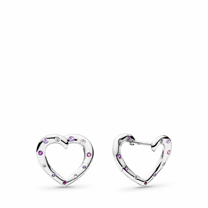 Pandora Bright Hearts Hoop Earrings Ireland - Sterling Silver/Purple/Mixed Stones/Cubic Zirconia - 3